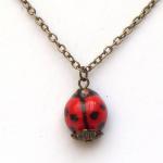 Antiqued Brass Porcelain Ladybug Necklace