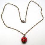 Antiqued Brass Porcelain Ladybug Necklace