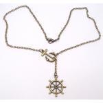 Antiqued Brass Anchor Helm Lariat Necklace