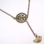 Antiqued Brass Tree Bird Lariat Necklace