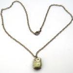 Antiqued Brass Porcelain Owl Necklace