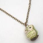 Antiqued Brass Porcelain Owl Necklace