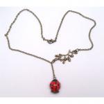 Antiqued Brass Leaf Red Porcelain Ladybug Necklace
