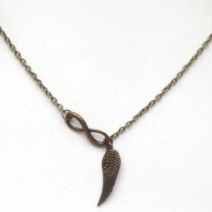 Antiqued Brass Infinity Wing Necklace