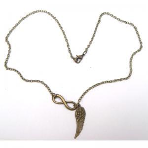 Antiqued Brass Infinity Wing Necklace