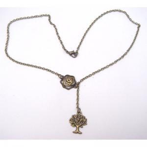 Antiqued Brass Flower Tree Necklace