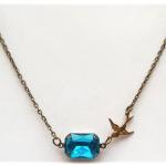 Antiqued Brass Bird Blue Quartz Necklace