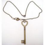 Antiqued Brass Key Lock Pearl Necklace