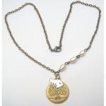Antiqued Brass Tree Bird Pearl Necklace