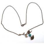 Antiqued Brass Bird Branch Turquoise Necklace