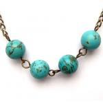 Antiqued Brass Green Turquoise Round Bead Necklace