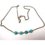 Antiqued Brass Green Turquoise Round Bead Necklace