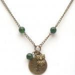 Antiqued Brass Tree Owl Jade Necklace