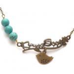Antiqued Brass Branch Bird Turquoise Necklace