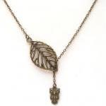 Antiqued Brass Leaf Owl Necklace