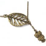 Antiqued Brass Leaf Owl Necklace
