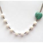 Antiqued Brass White Jade Green Turquoise Necklace