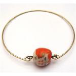 Brass Orange Porcelain Owl Bracelet