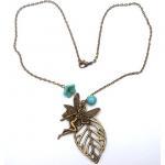 Antiqued Brass Leaf Angel Turquoise Czech Glass..