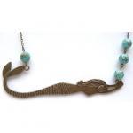 Antiqued Brass Mermaid Turquoise Necklace