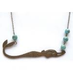 Antiqued Brass Mermaid Turquoise Necklace