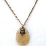 Antiqued Brass Owl Snowfake Quartz Necklace