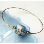 Brass Blue Porcelain Owl Bracelet