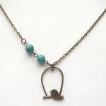 Antiqued Brass Bird Turquoise Necklace