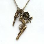 Antiqued Brass Pistol Rose Necklace