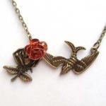 Antiqued Brass Swallow Flower Necklace