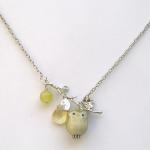 Silver Leaf Jade Quartz Porcelain Owl Necklace