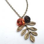 Antiqued Brass Leaf Flower Necklace