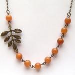 Antiqued Brass Leaf Honey Jade Necklace