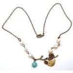Antiqued Brass Branch Bird Turquoise Pearl..