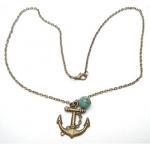 Antiqued Brass Anchor Green Turquoise Necklace