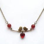 Antiqued Brass Branch Bird Red Agate Necklace
