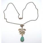 Antiqued Brass Leaf Bird Turquoise Necklace