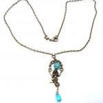 Antiqued Brass Mermaid Turquoise Quartz Necklace