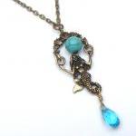 Antiqued Brass Mermaid Turquoise Quartz Necklace