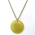 Antiqued Brass Lemon Jade Disc Pendant Necklace