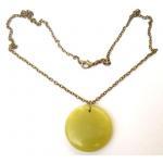 Antiqued Brass Lemon Jade Disc Pendant Necklace