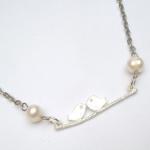 Silver Bird On Branch Pearl Necklace