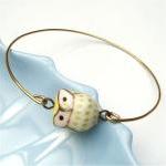 Brass Yellow Porcelain Owl Bracelet