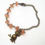 Antiqued Brass Owl Quartz Bracelet