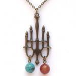 Antiqued Brass Candleholder Turquoise Red Agate..