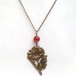 Antiqued Brass Flower Red Agate Necklace