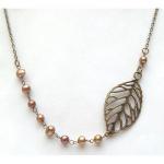 Antiqued Brass Leaf Fresh Water Pearl Necklace