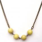 Antiqued Brass Butter Jade Round Bead Necklace