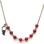 Antiqued Brass Key Red Agate Necklace