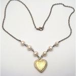 Antiqued Brass Heart Locket Fresh Water Pearl..
